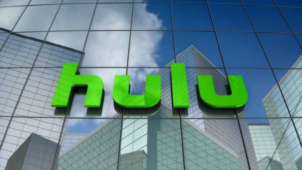 Март 2018 Редакции Анимация Логотип Hulu Llc Стеклянном Здании — стоковое видео
