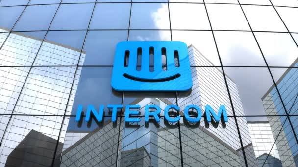 April 2018 Nur Redaktionelle Verwendung Animation Intercom Logo Auf Glasgebäude — Stockvideo