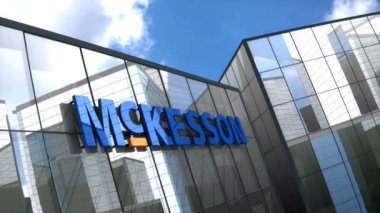 Haziran 2018, sadece editoryal kullanım, 3 boyutlu animasyon, Mckesson şirketinin cam bina logosu.