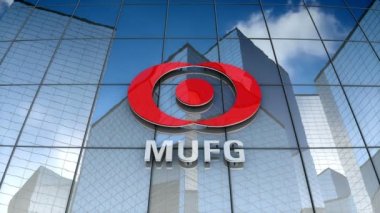 Aralık 2017, sadece 3 boyutlu animasyon, Mitsubishi Ufj Financial Group Inc. logosu cam inşaatı üzerine.