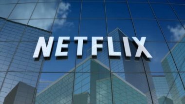 Ocak 2018, sadece editoryal kullanım, 3 boyutlu animasyon, Netflix logosu cam inşaatı.