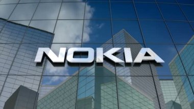 Ocak 2018, sadece editoryal kullanım, 3 boyutlu animasyon, Nokia logosu cam inşaatı.