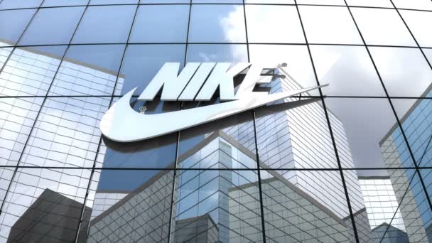 Uso Editorial Somente Animação Logotipo Nike Edifício Vidro — Vídeo de Stock