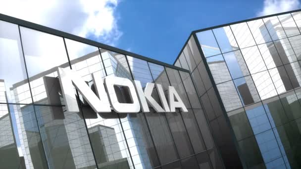 Czerwiec 2018 Tylko Użytku Redakcyjnego Animacja Logo Nokia Szklanym Budynku — Wideo stockowe