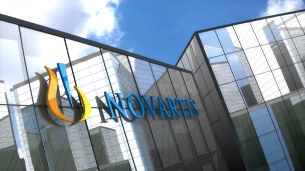June 2018 Editorial Use Only Animation Novartis Logo Glass Building — Stock Video