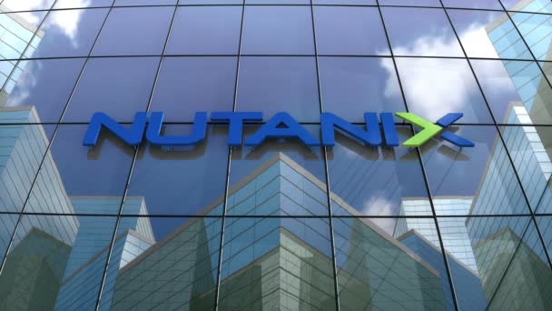 Жовтень 2018 Редакція Використовує Тільки Анімацію Логотип Nutanix Inc Скляній — стокове відео