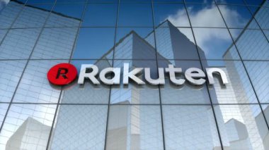 Aralık 2017, sadece editoryal kullanım, 3d animasyon, Rakuten, Inc. logo on glass building.