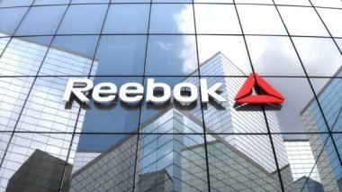 Mart 2018, sadece editoryal kullanım, 3d animasyon, Reebok Uluslararası cam inşa logosu.