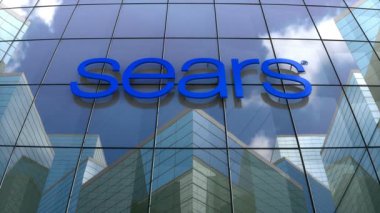 Ekim 2018, sadece editoryal kullanım, 3 boyutlu animasyon, Sears, Roebuck and Company logosu cam bina üzerine.
