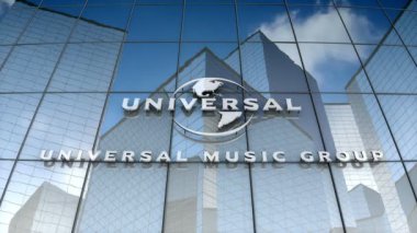 Aralık 2017, sadece 3d animasyon, Universal Music Group logosu cam oluşturma üzerine editoryal kullanım.