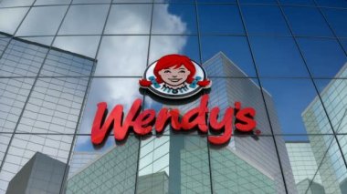 Mart 2018, sadece editoryal kullanım, 3 boyutlu animasyon, Wendy 'nin cam bina logosu.