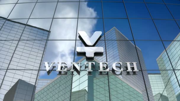 March 2018 Editorial Use Only Animation Ventech Logo Glass Building — Stock Video