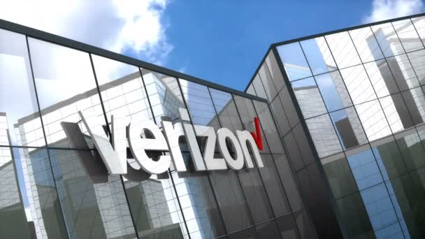 June 2018 Editorial Use Only Animation Verizon Logo Glass Building — Stock video