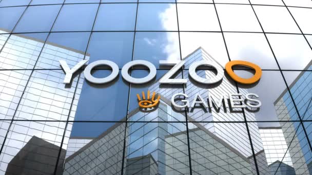 April 2018 Redaktionell Användning Endast Animation Yoozoo Games Logotyp Glasbyggnad — Stockvideo