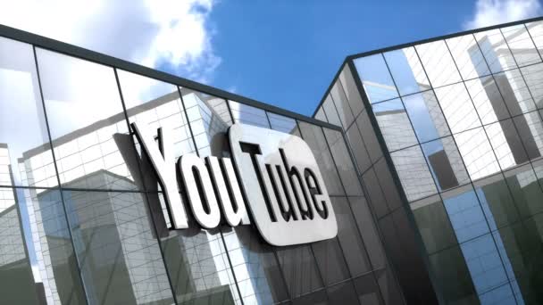 Juni 2018 Redaktionell Användning Endast Animation Youtube Logotyp Glasbyggnad — Stockvideo
