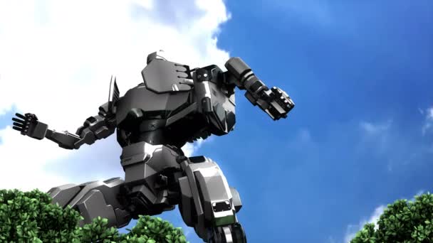 Övergiven Gigantisk Robot Över Blå Himmel Timelapse — Stockvideo