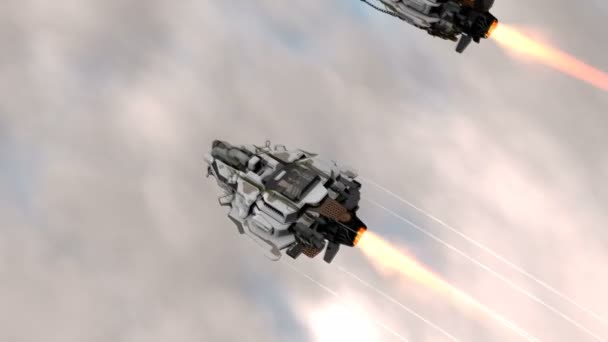 Top Widok Statek Scifi Rejs Dużą Prędkością Chmurach — Wideo stockowe