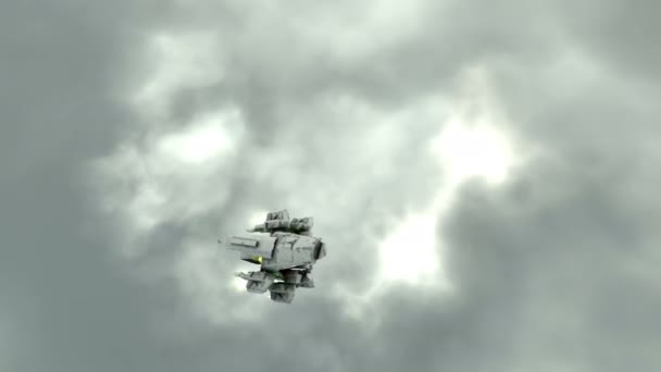 在云中飞行的科幻船 — 图库视频影像