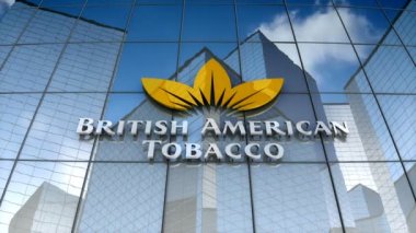 Aralık 2017, sadece 3 boyutlu animasyon, British American Tobacco plc logosu cam bina.