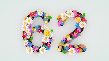 Numerical digit floral animation, 62.