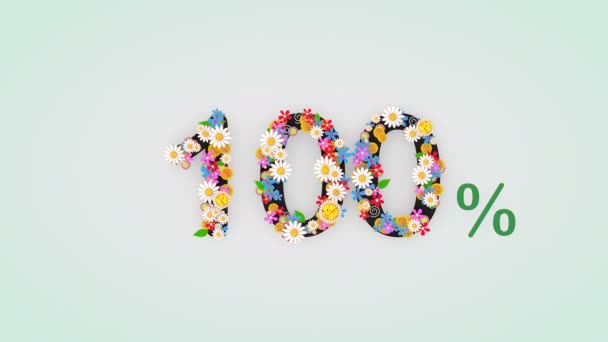Numerical Digit Floral Animation 100 Percent — ストック動画