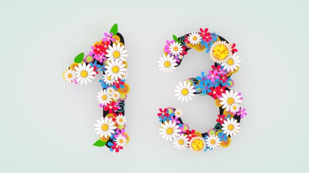 Numerieke Cijfer Florale Animatie — Stockvideo