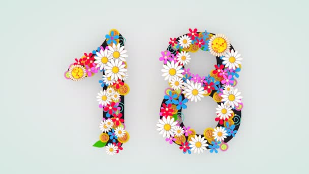 Animação Floral Numérica Dígitos Anos — Vídeo de Stock