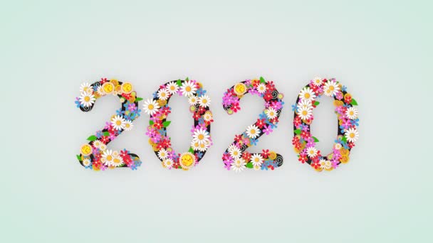 Jahr 2020 Floraler Text Hintergrund — Stockvideo