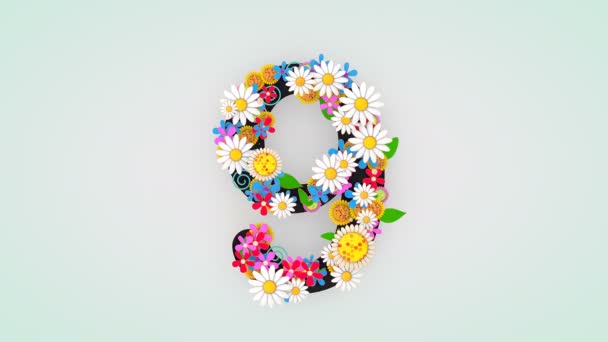 Animación Floral Dígitos Numéricos — Vídeos de Stock