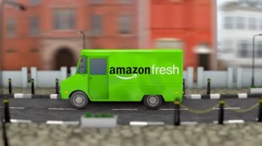 March 2019, Editorial use only, 3d Animation, Amazon Fresh delivery vehicle.