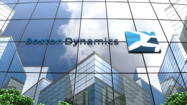 Augustus 2019 Alleen Redactioneel Gebruik Animatie Boston Dynamics Logo Glasgebouw — Stockvideo