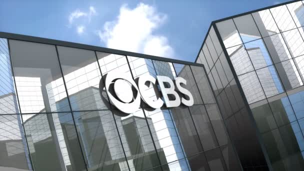 Kwiecień 2019 Tylko Użytku Redakcyjnego Animacja Logo Cbs Szklanym Budynku — Wideo stockowe