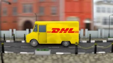 March 2019, Editorial use only, 3d animation, DHL delivery vehicle.