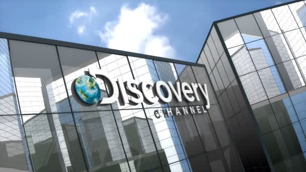 April 2019 Editorial Use Only Animation Discovery Channel Logo Glass — Stock Video