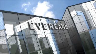 Mayıs 2019, sadece editoryal kullanım, 3d animasyon, Everlane Inc logosu cam bina.