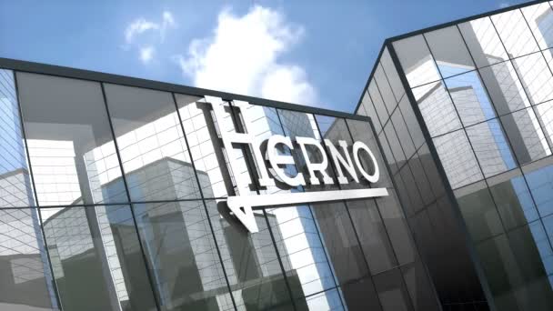 Maj 2019 Tylko Użytku Redakcyjnego Animacja Logo Herno Szklanym Budynku — Wideo stockowe