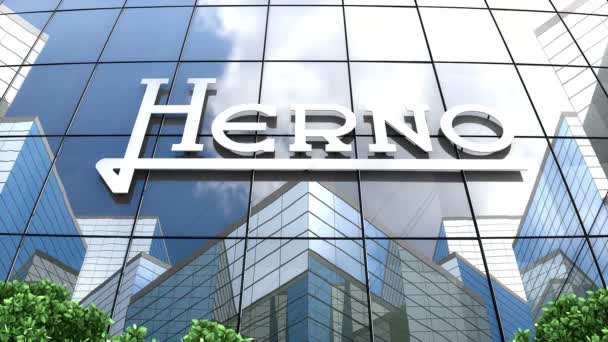 2019年5月 编辑仅使用3D动画 玻璃建筑上的Herno标志 — 图库视频影像
