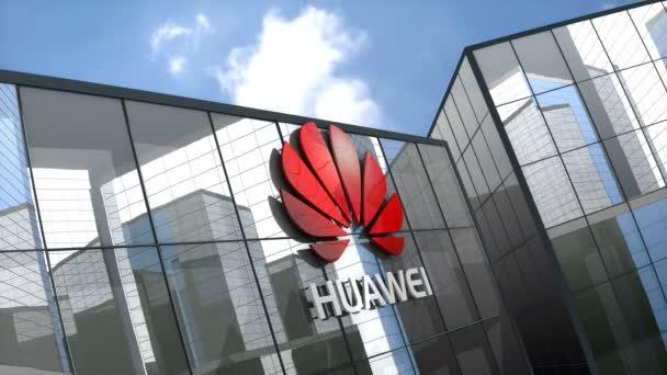 Июнь 2018 Внутреннего Пользования Анимация Логотип Huawei Technologies Ltd Стеклянном — стоковое видео