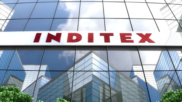 Sierpień 2019 Tylko Użytku Redakcyjnego Animacja Logo Inditex Budynku Szkła — Wideo stockowe