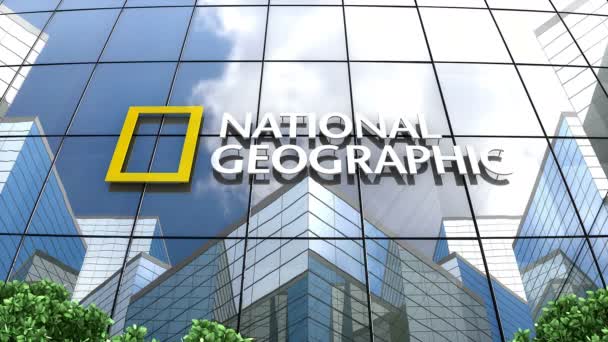 Kwiecień 2019 Tylko Użytku Redakcyjnego Animacja Logo National Geographic Budynku — Wideo stockowe