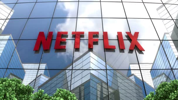 นาคม 2019 การใช งานบรรณาธ การเท ภาพเคล อนไหว โลโก Netflix บนอาคารกระจก — วีดีโอสต็อก