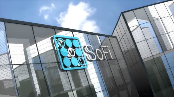 2019年5月 编辑仅在玻璃建筑上使用3D动画 社会金融公司标识 — 图库视频影像