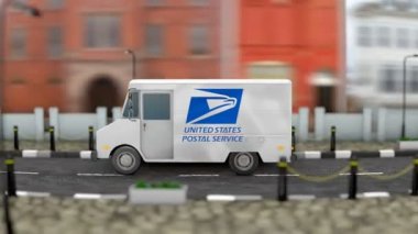 March 2019, Editorial use only, 3d animation, USPS delivery vehicle.