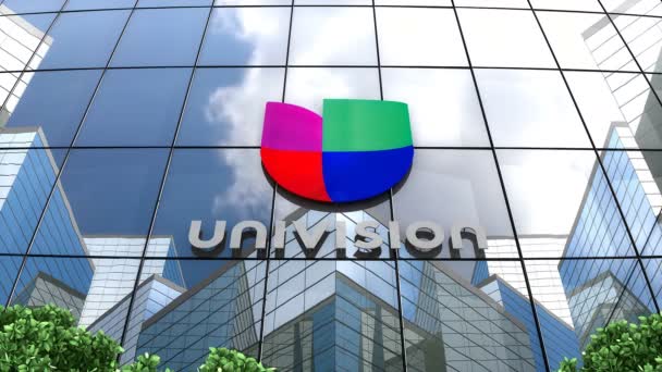 Abril 2019 Uso Editorial Solamente Animación Logo Univision Construcción Vidrio — Vídeo de stock