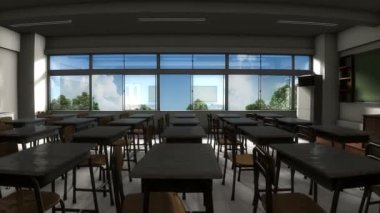 Boş sınıfın pencere görünümü