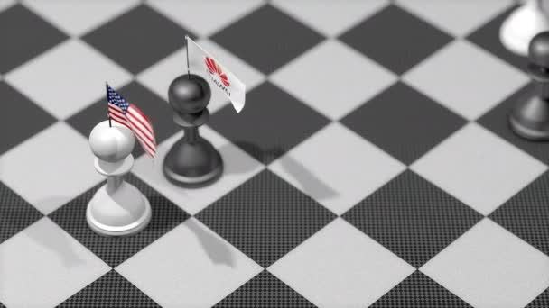 Juni 2019 Leitartikel Schachfigur Mit Fahne Vereinigte Staaten Huawei — Stockvideo