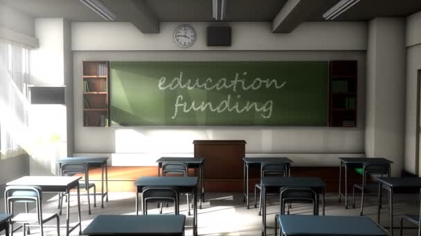 Escola Vazia Sala Aula Placa Preta Giz Escrita Financiamento Educação — Vídeo de Stock