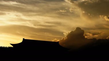 The Forbidden City over sunset, 3d animation.