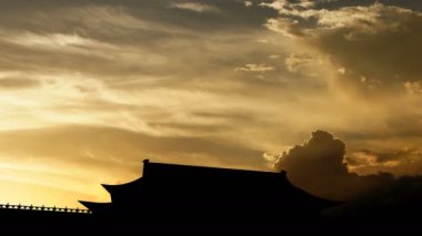 The Forbidden City over sunset, 3d animation.