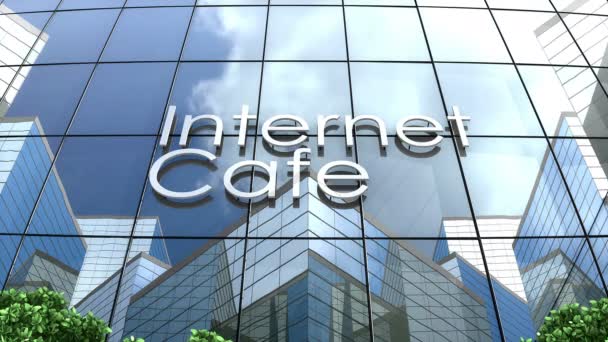 Internet Cafe Szkło Budynku Zachmurzone Timelapse — Wideo stockowe